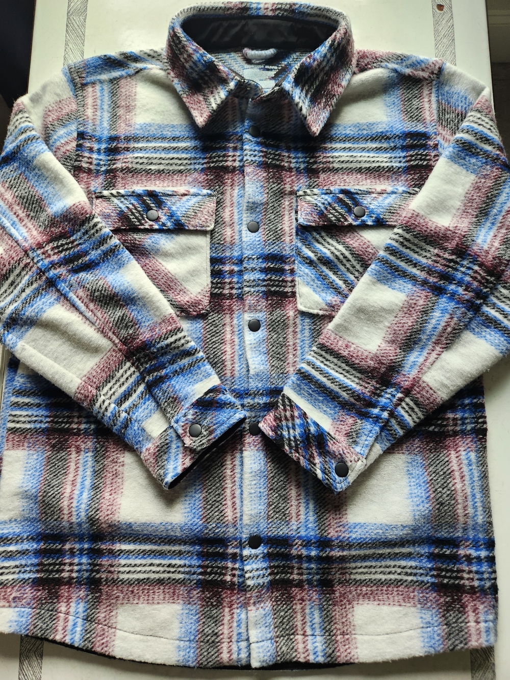 Cat & Jack Plaid Shacket Jacket in Cream, Blue & Burgundy